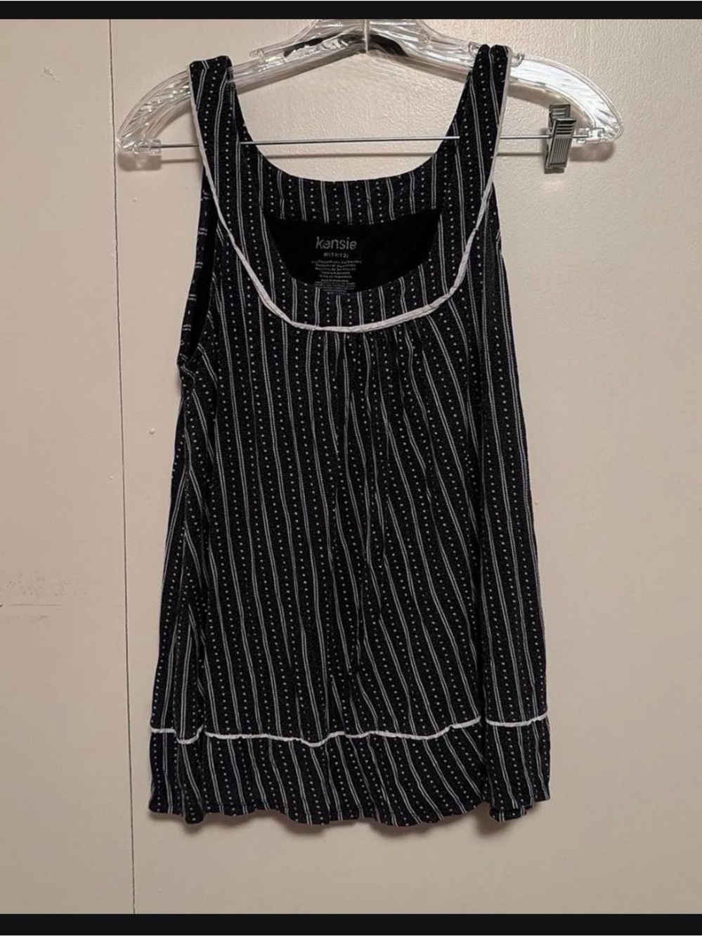 Kensie Black Tank with White Pin Dots and Piping